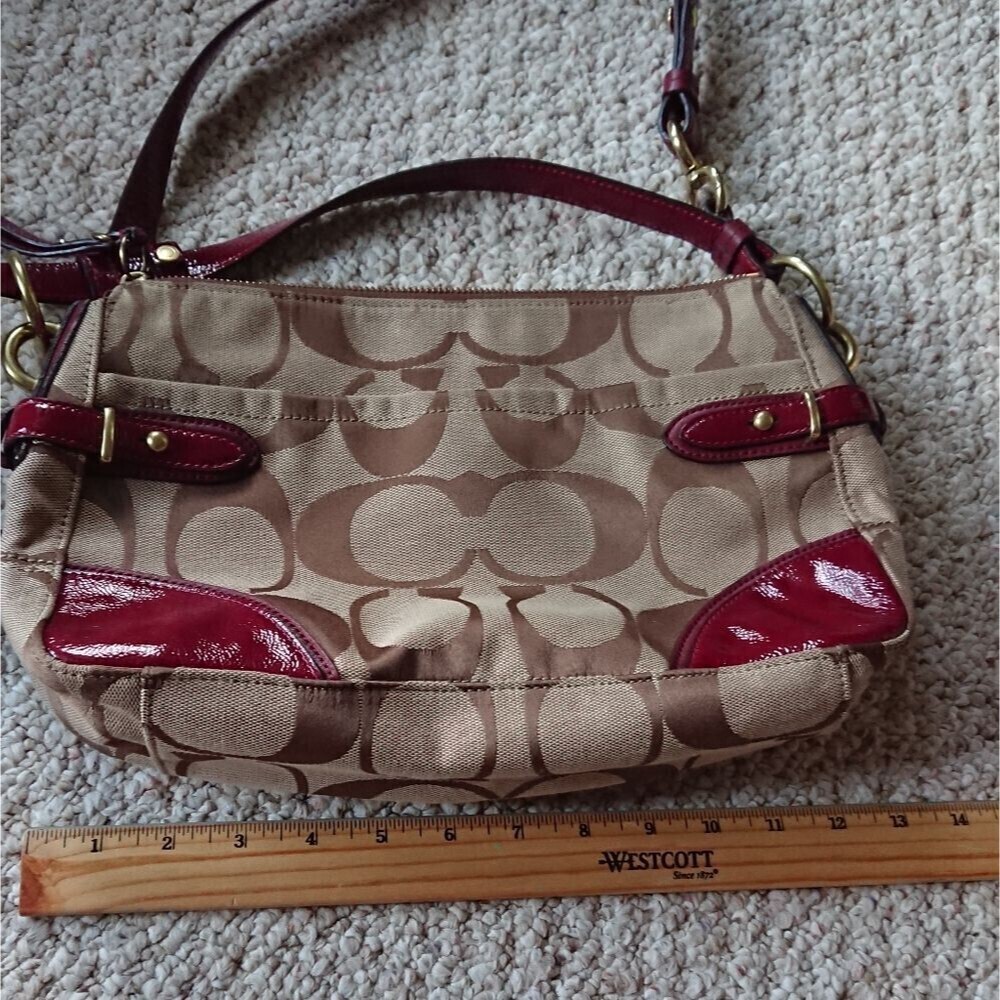Coach Colette Signature Red/Brown Leather/Jacquard Zip Shoulder Bag - Picture 3 of 12